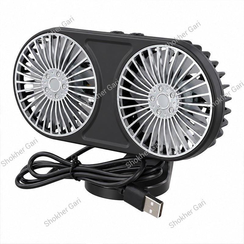 Car Dual Head USB Cooling Fan with Multi-Angle Adjustable Airflow for Dashboard and Air Vent