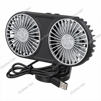 Car Dual Head USB Cooling Fan with Multi-Angle Adjustable Airflow for Dashboard and Air Vent