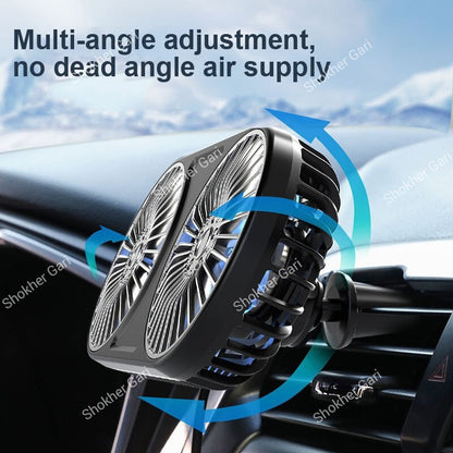 Car Dual Head USB Cooling Fan with Multi-Angle Adjustable Airflow for Dashboard and Air Vent
