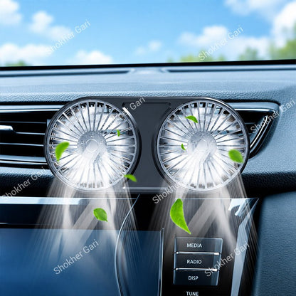 Car Dual Head USB Cooling Fan with Multi-Angle Adjustable Airflow for Dashboard and Air Vent