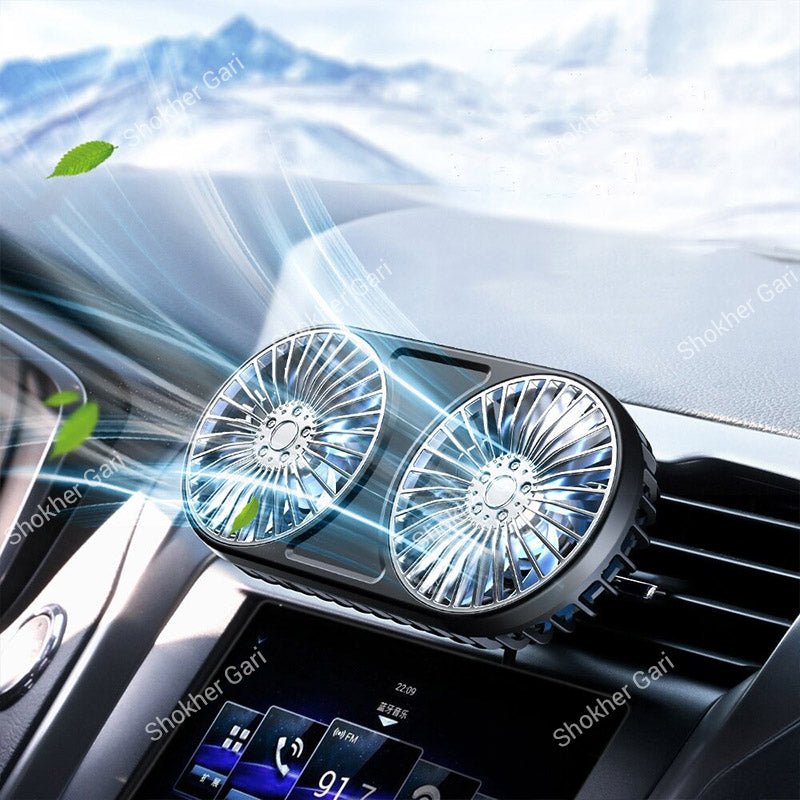 Car Dual Head USB Cooling Fan with Multi-Angle Adjustable Airflow for Dashboard and Air Vent
