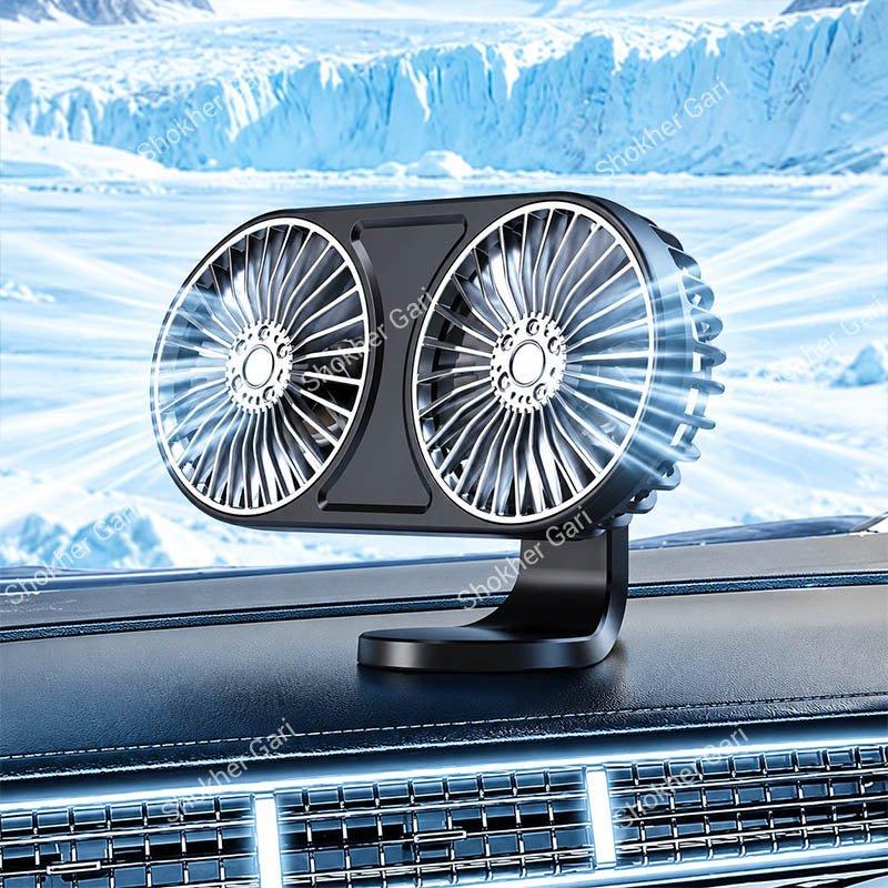 Car Dual Head USB Cooling Fan with Multi-Angle Adjustable Airflow for Dashboard and Air Vent