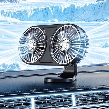 Car Dual Head USB Cooling Fan with Multi-Angle Adjustable Airflow for Dashboard and Air Vent
