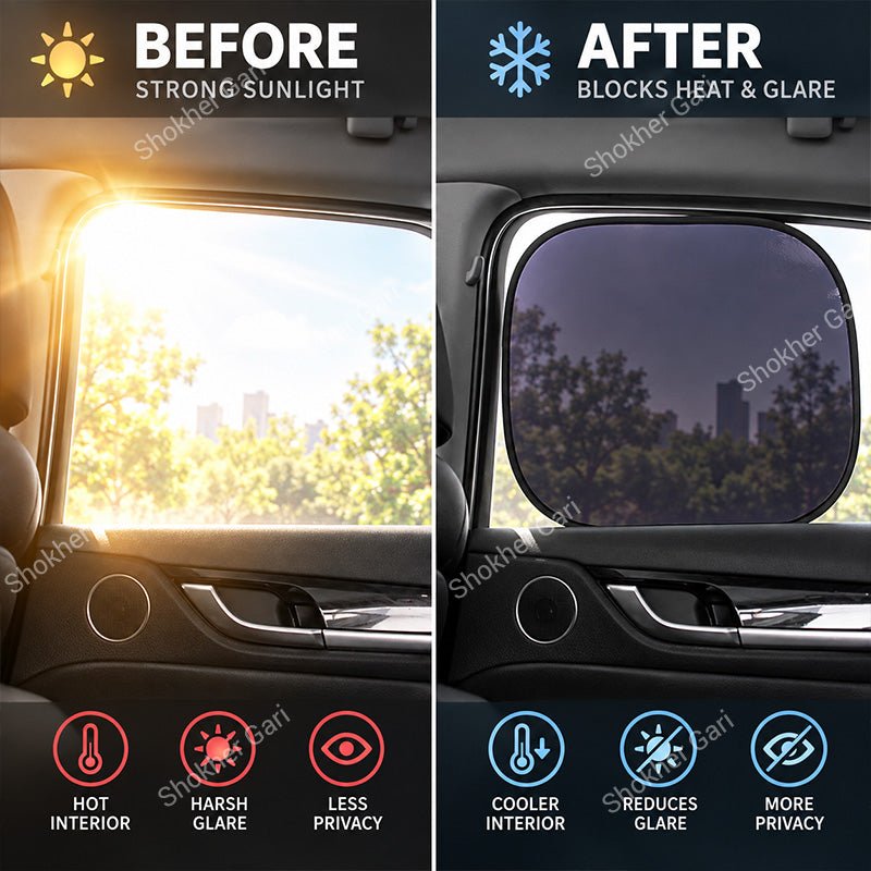 Car Sticky Type Window Sun Shade Screen for Heat, Sunlight and Glare Protection 2pcs set