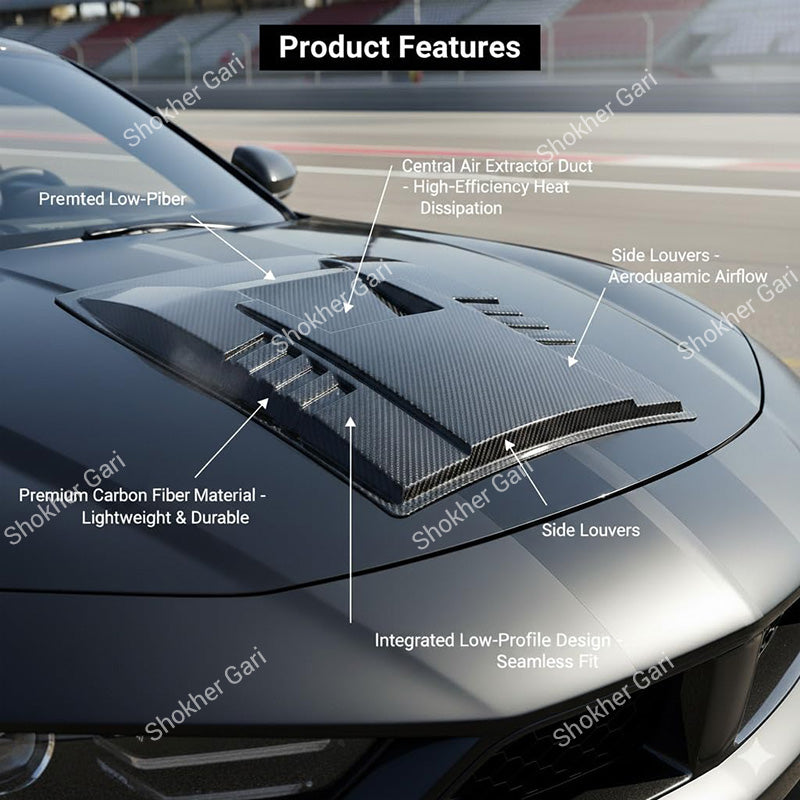 Car Racing Style Hood Fake Air Vent Scoop Cover with Carbon Fiber Finish