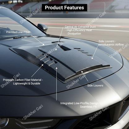 Car Racing Style Hood Fake Air Vent Scoop Cover with Carbon Fiber Finish