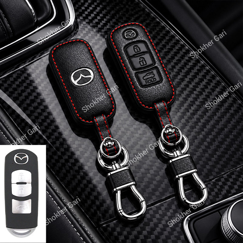 M/Y Mazda Pu Leather Remote cover 2,3 Button Keychain