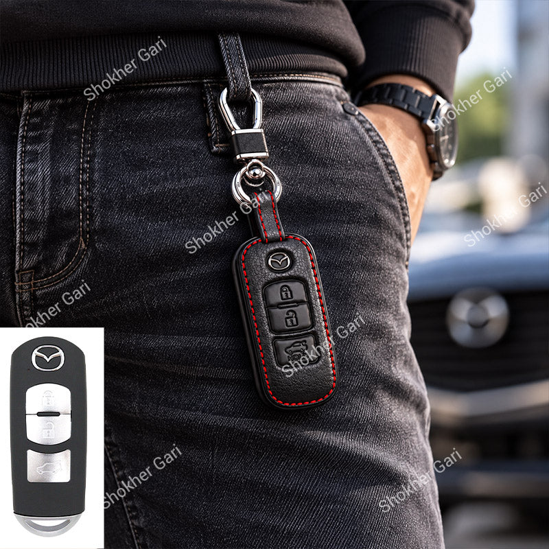 M/Y Mazda Pu Leather Remote cover 2,3 Button Keychain