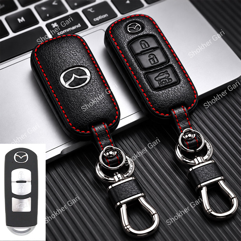 M/Y Mazda Pu Leather Remote cover 2,3 Button Keychain