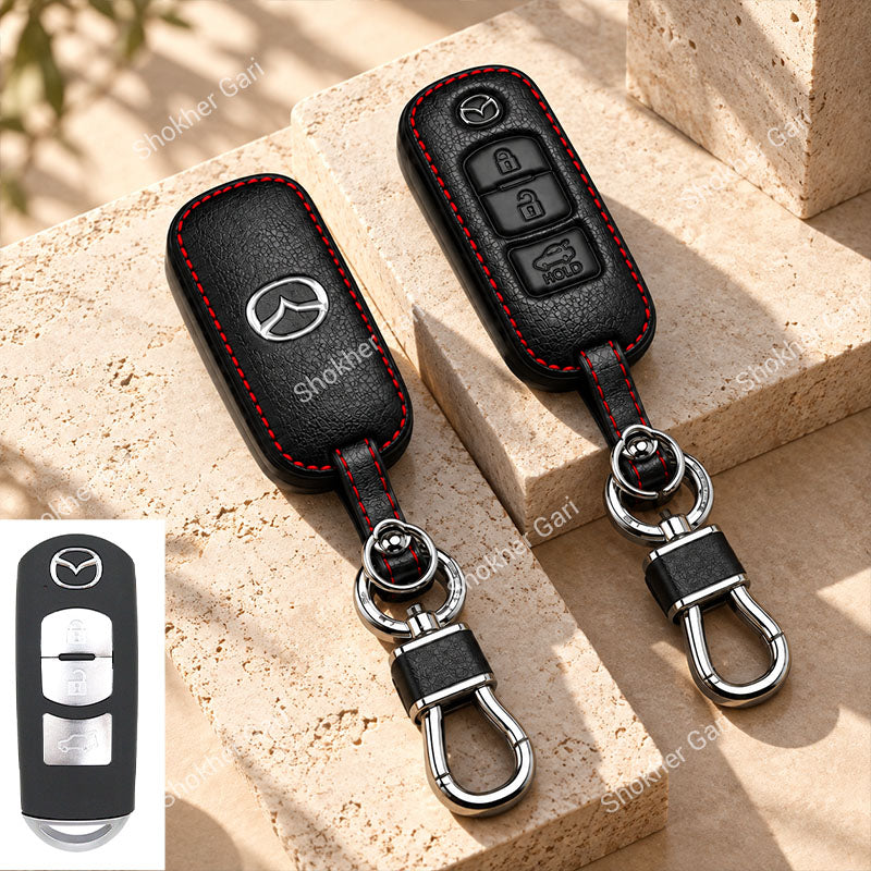M/Y Mazda Pu Leather Remote cover 2,3 Button Keychain