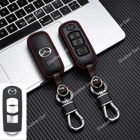 M/Y Mazda Pu Leather Remote cover 2,3 Button Keychain