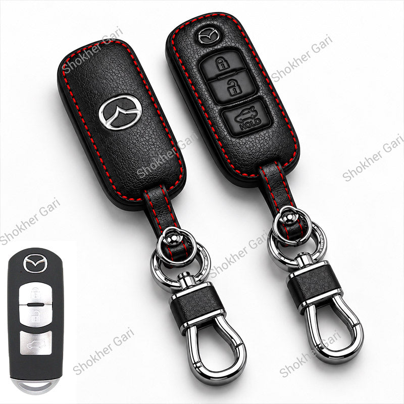 M/Y Mazda Pu Leather Remote cover 2,3 Button Keychain
