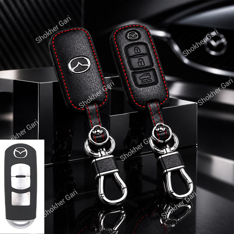 M/Y Mazda Pu Leather Remote cover 2,3 Button Keychain