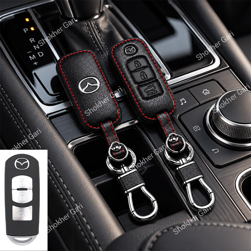 M/Y Mazda Pu Leather Remote cover 2,3 Button Keychain