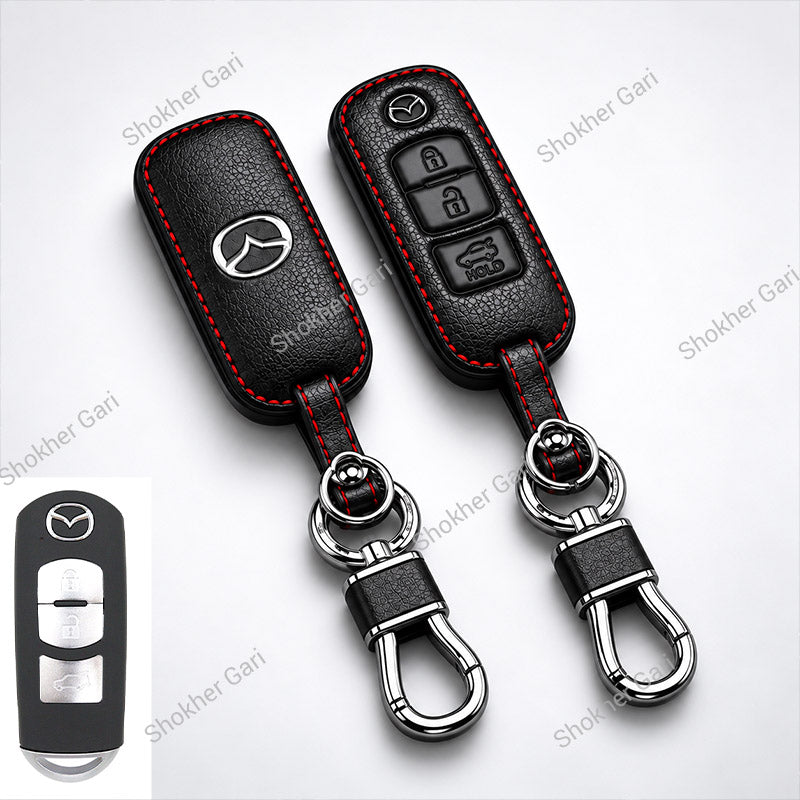 M/Y Mazda Pu Leather Remote cover 2,3 Button Keychain