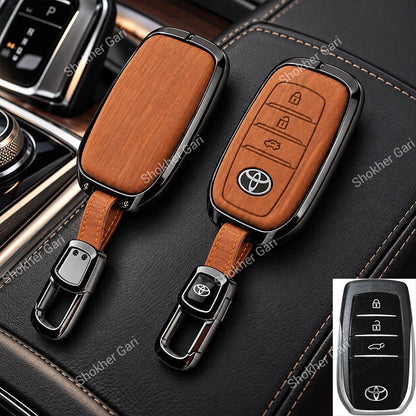 M/Y Car Premium Wood Grain Smart Key Remote Cover with Luxury Metal Keychain