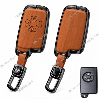 M/Y Car Premium Wood Grain Smart Key Remote Cover with Luxury Metal Keychain