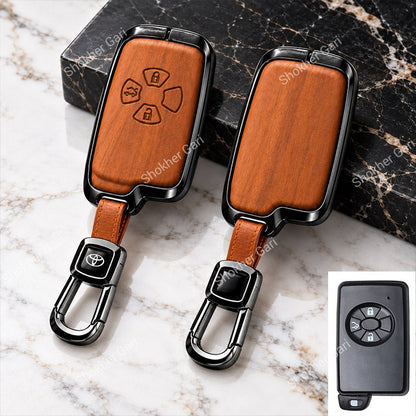 M/Y Car Premium Wood Grain Smart Key Remote Cover with Luxury Metal Keychain