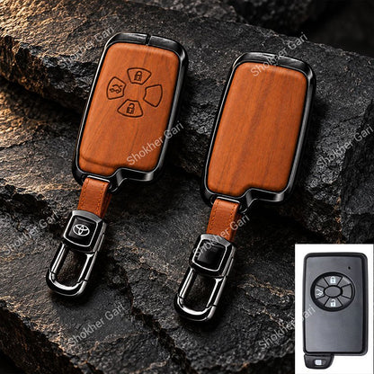 M/Y Car Premium Wood Grain Smart Key Remote Cover with Luxury Metal Keychain