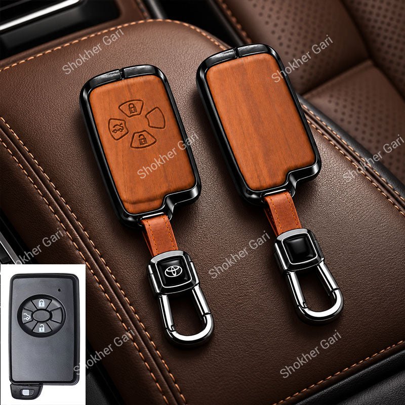 M/Y Car Premium Wood Grain Smart Key Remote Cover with Luxury Metal Keychain