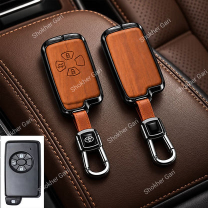 M/Y Car Premium Wood Grain Smart Key Remote Cover with Luxury Metal Keychain