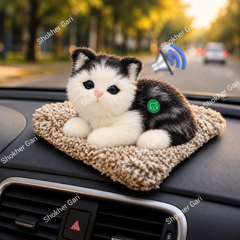 Car Cute Plush Cat Dashboard Toy with Meow Sound