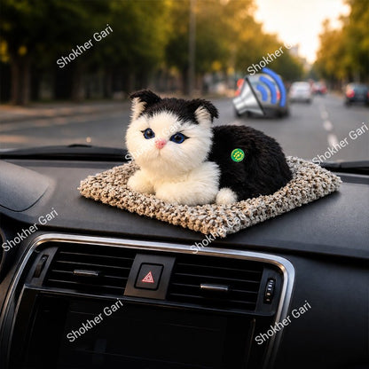 Car Cute Plush Cat Dashboard Toy with Meow Sound