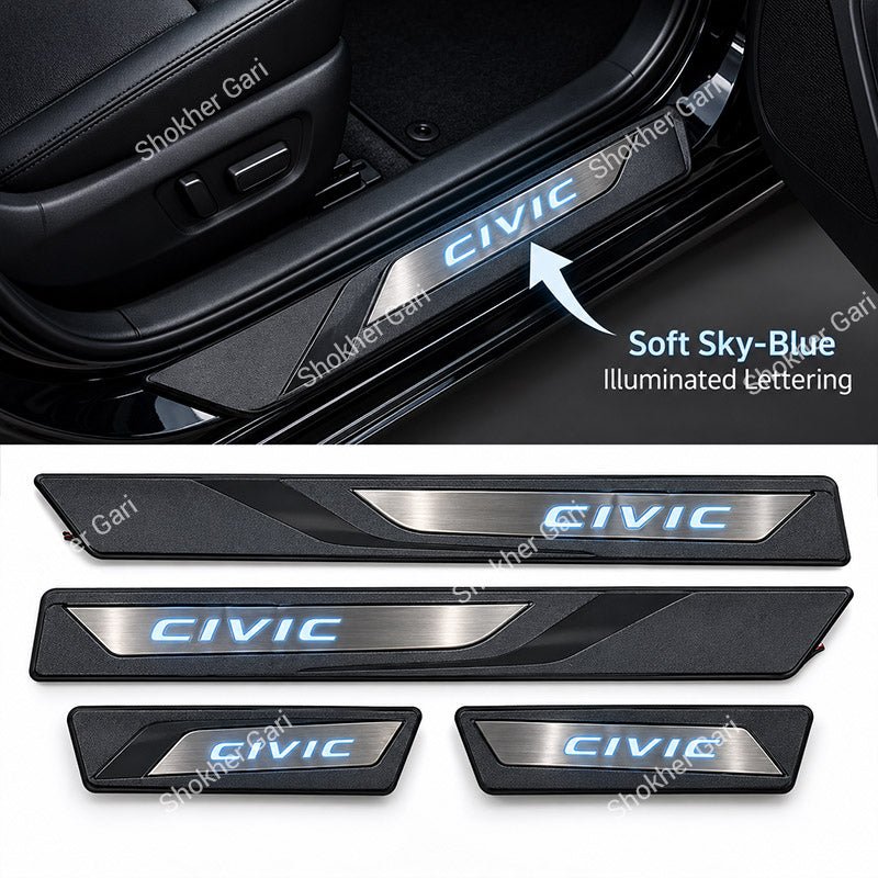M/Y Car LED Welcome Door Sill Plate Premium Stainless Steel Protector 4pcs set