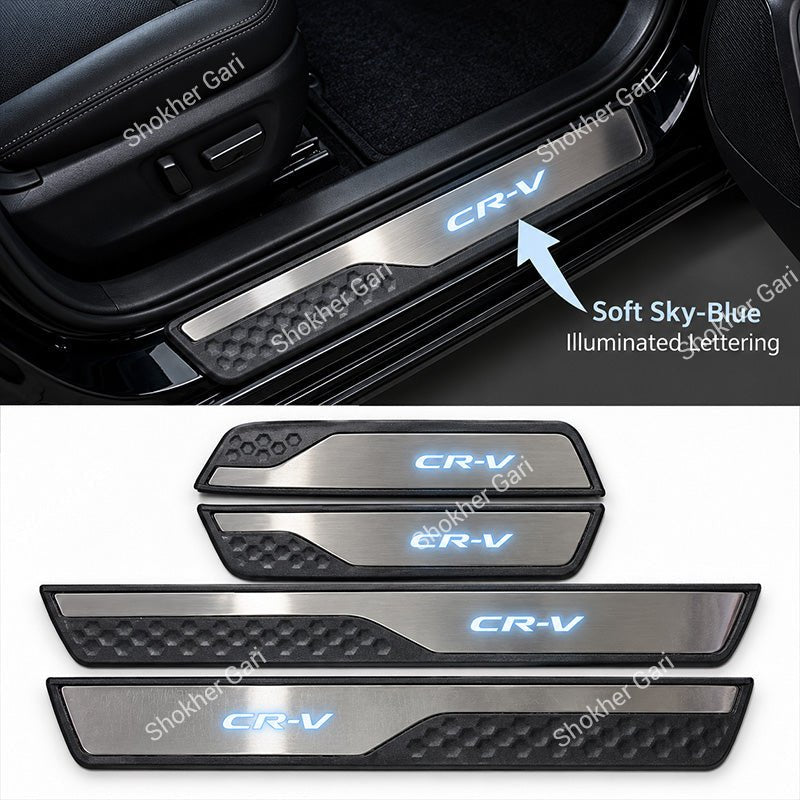 M/Y Car LED Welcome Door Sill Plate Premium Stainless Steel Protector 4pcs set