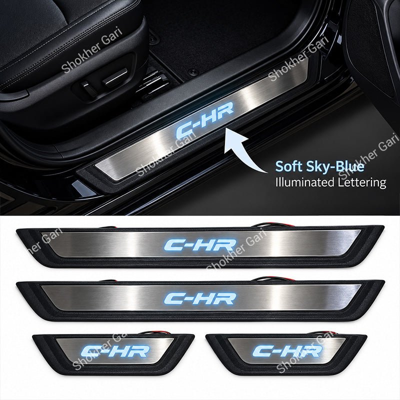 M/Y Car LED Welcome Door Sill Plate Premium Stainless Steel Protector 4pcs set