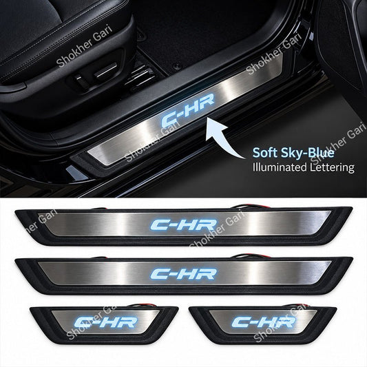 M/Y Car LED Welcome Door Sill Plate Premium Stainless Steel Protector 4pcs set