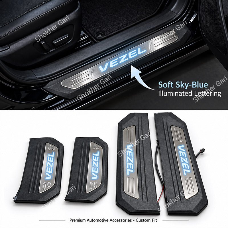 M/Y Car LED Welcome Door Sill Plate Premium Stainless Steel Protector 4pcs set
