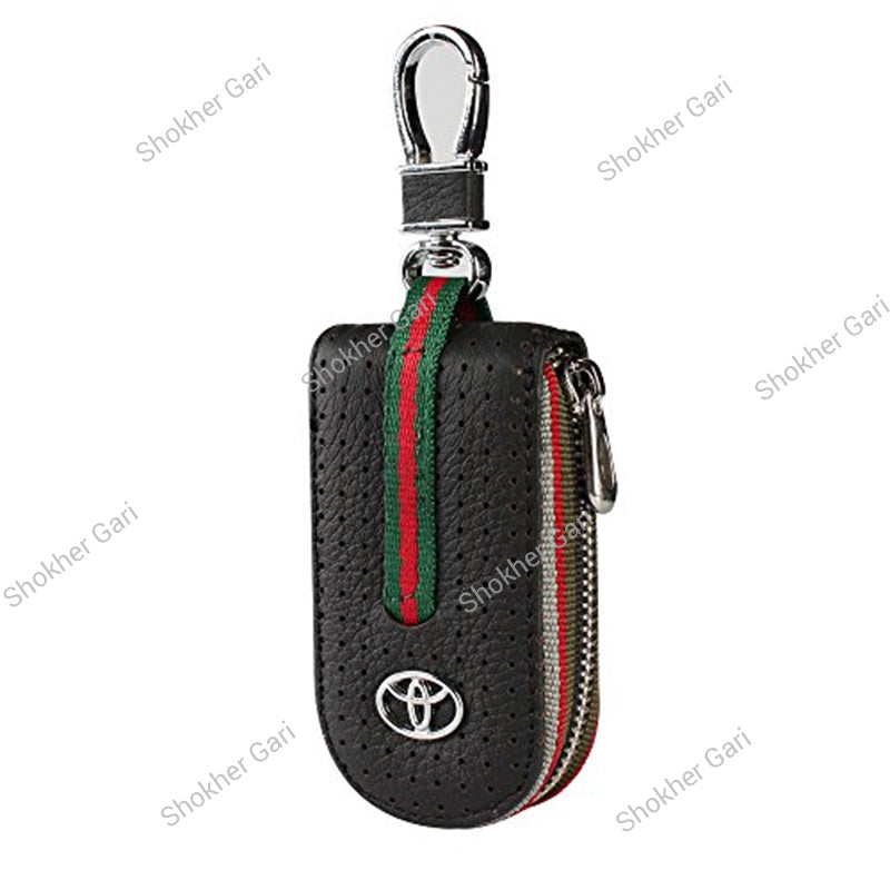 Car Pu Leather Remote Cover Key Holder Case For Toyota With Zipper Pouch