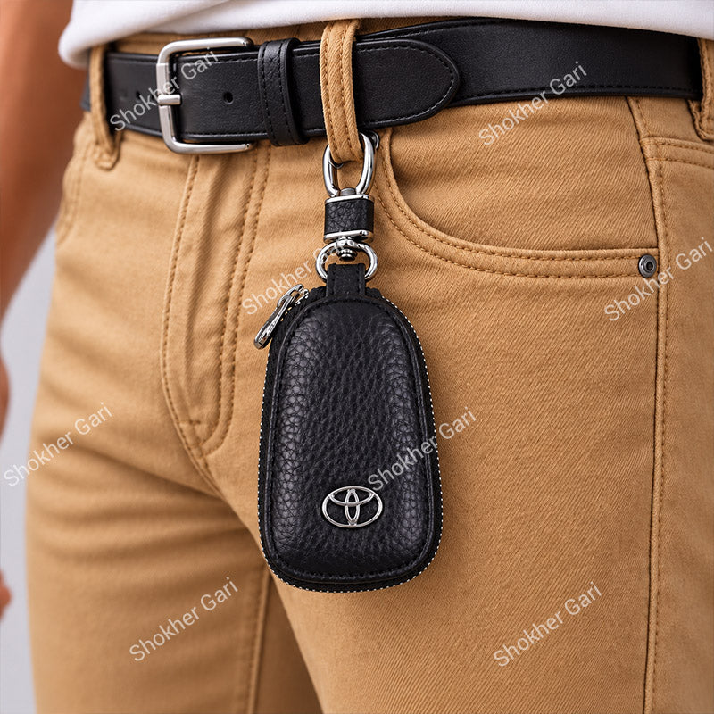 Car Pu Leather Remote Cover Key Holder Case For Toyota With Zipper Pouch