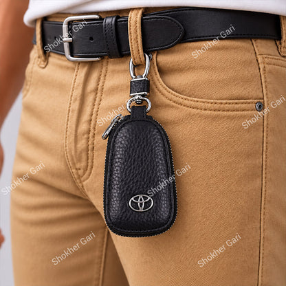 Car Pu Leather Remote Cover Key Holder Case For Toyota With Zipper Pouch