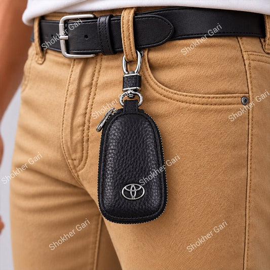 Car Pu Leather Remote Cover Key Holder Case For Toyota With Zipper Pouch