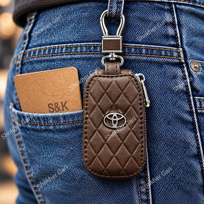 Car Pu Leather Remote Cover Key Holder Case For Toyota With Zipper Pouch