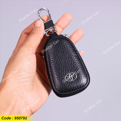 Car Pu Leather Remote Cover Key Holder Case For Toyota With Zipper Pouch