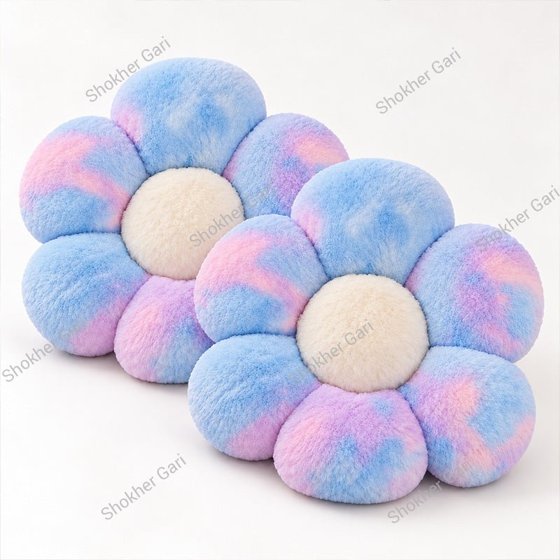 Car Plush Flower Seat Cushion Soft Fluffy Decorative Pillow 2Pcs Set