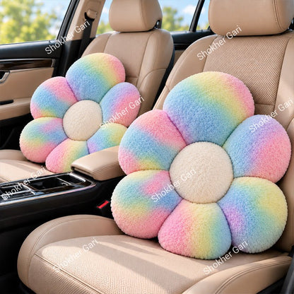 Car Plush Flower Seat Cushion Soft Fluffy Decorative Pillow 2Pcs Set