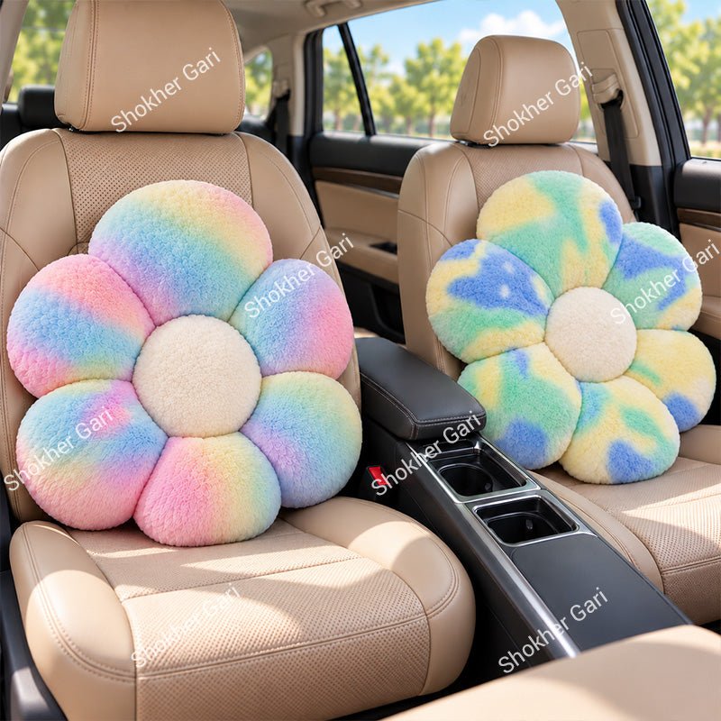 Car Plush Flower Seat Cushion Soft Fluffy Decorative Pillow 2Pcs Set