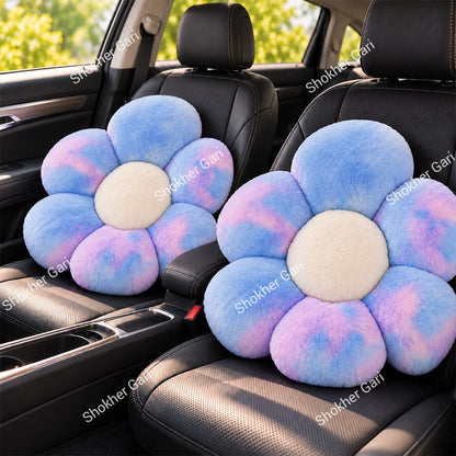 Car Plush Flower Seat Cushion Soft Fluffy Decorative Pillow 2Pcs Set