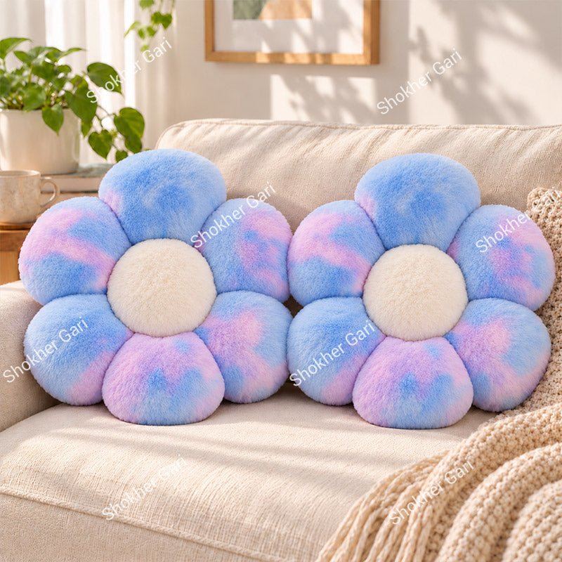 Car Plush Flower Seat Cushion Soft Fluffy Decorative Pillow 2Pcs Set