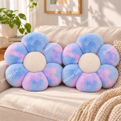 Car Plush Flower Seat Cushion Soft Fluffy Decorative Pillow 2Pcs Set