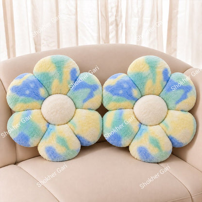 Car Plush Flower Seat Cushion Soft Fluffy Decorative Pillow 2Pcs Set