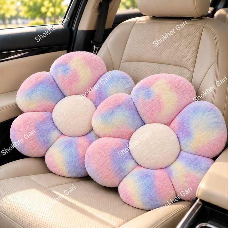 Car Plush Flower Seat Cushion Soft Fluffy Decorative Pillow 2Pcs Set