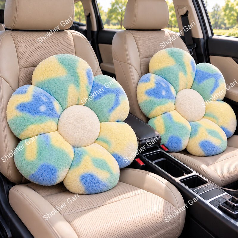 Car Plush Flower Seat Cushion Soft Fluffy Decorative Pillow 2Pcs Set
