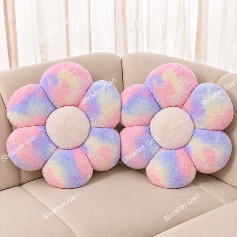 Car Plush Flower Seat Cushion Soft Fluffy Decorative Pillow 2Pcs Set