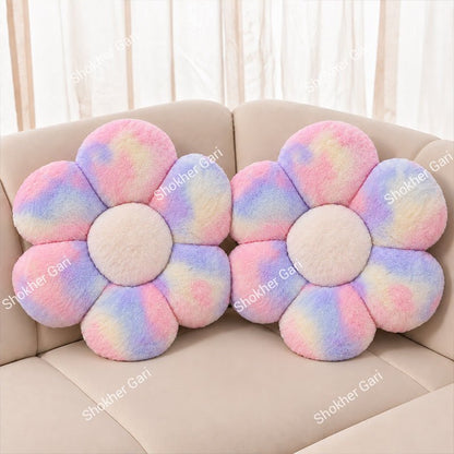 Car Plush Flower Seat Cushion Soft Fluffy Decorative Pillow 2Pcs Set