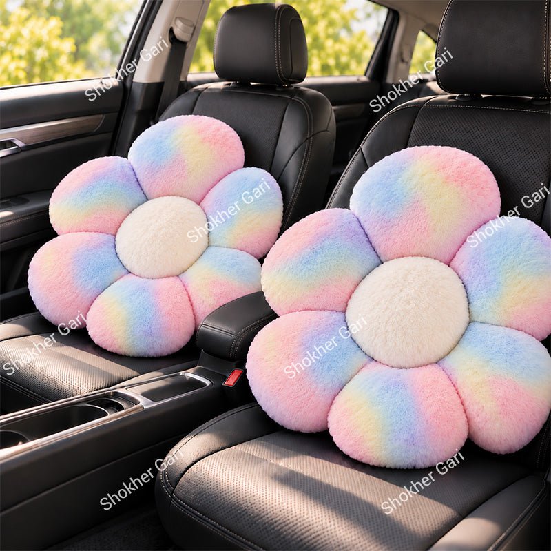 Car Plush Flower Seat Cushion Soft Fluffy Decorative Pillow 2Pcs Set